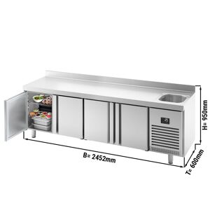 GGM Gastro - Table refrigeree PREMIUM PLUS - 2452x600mm - avec 1 bac, 4 portes & rebord Argent