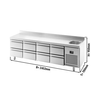 GGM Gastro - Table refrigeree PREMIUM PLUS - 2452x700mm - 1 bac, 8 tiroirs & rebord Argent