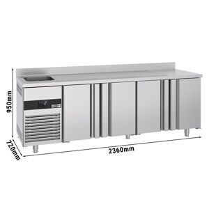 GGM Gastro - Table refrigeree PREMIUM - 2360x700mm - avec 4 portes, 1 bac a gauche & rebord