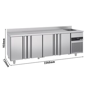 GGM Gastro - Table refrigeree PREMIUM - 2360x700mm - avec 4 portes, 1 bac a droite & rebord