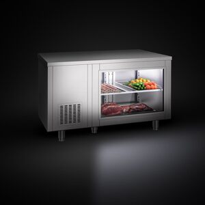 GGM Gastro - Table refrigeree - 1400x700mm - arriere 2 portes - avec facade en verre Argent