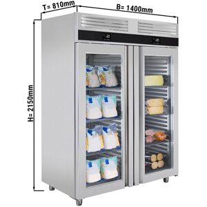 GGM Gastro - Combine refrigerateur-congelateur PREMIUM - GN 2/1 - 1400 litres - avec 2 portes vitrees Argent