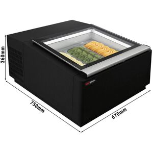 GGM Gastro - Vitrine a glace de table - 670mm - Statique - pour 3x 5 litres de bacs a glace - ouverture du couvercle côte service Noir / Argent