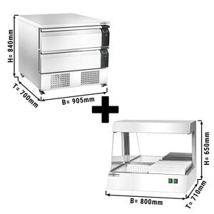 GGM Gastro - Combine congelateur/refrigerateur -22 ~ +8°C - 900mm - 2 tiroirs - incl. chauffe-frites Argent