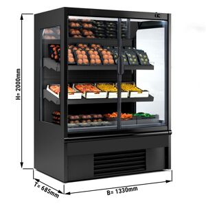 GGM Gastro - Vitrine refrigeree murale - 1330mm - avec eclairage LED, portes vitrees isolees & 2 etageres Noir