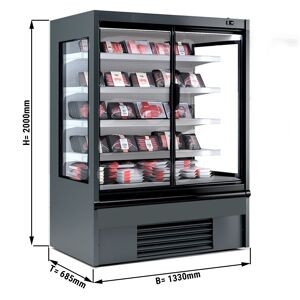 GGM Gastro - Vitrine refrigeree murale - 1330mm - avec eclairage LED, portes vitrees isolees & 4 etageres Gris