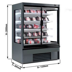 GGM Gastro - Vitrine refrigeree murale - 1330mm - avec eclairage LED, portes vitrees isolees & 4 etageres Gris