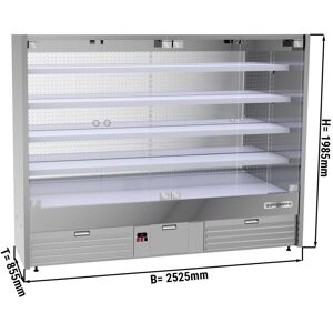 GGM Gastro - Vitrine refrigeree murale - 2525mm - avec eclairage LED, portes vitrees & 4 etageres Argent