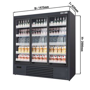 GGM Gastro - Vitrine refrigeree murale - 1975mm - avec eclairage LED, portes vitrees isolees & 4 etageres Noir