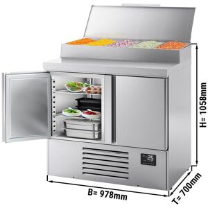 GGM Gastro - Table refrigeree de preparation Mini - 978x700mm - avec 2 portes - Rehausse inox 5x GN 1/4 Argent