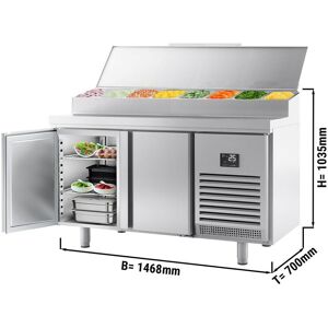 GGM Gastro - Table refrigeree de preparation - 1468x700mm - avec 2 portes - Rehausse inox 6x GN 1/3 Argent