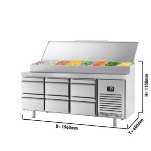 GGM Gastro - Table refrigeree de preparation - 1960x600mm - avec 6 tiroirs - Rehausse inox 11x GN 1/4 Argent