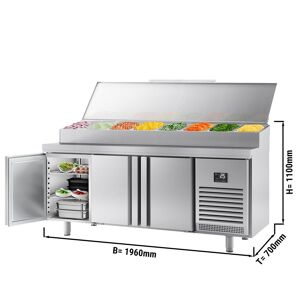 GGM Gastro - Table refrigeree de preparation - 1960x700mm - avec 3 portes - Rehausse inox 9x GN 1/3 Argent