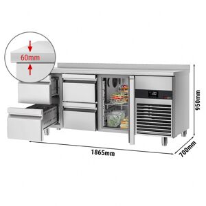 GGM GASTRO - Table réfrigérée PREMIUM - 1865x700mm - avec 1 porte & 4 tiroirs & avec rebord