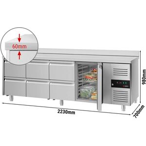 GGM GASTRO - Table réfrigérée ECO - 2230x700mm - avec 1 porte & 6 tiroirs & avec rebord