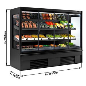 GGM GASTRO - Vitrine réfrigérée murale - 2580mm - avec éclairage LED, portes vitrées isolées & 2 étagères Noir