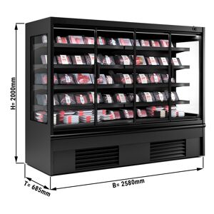 GGM GASTRO - Vitrine réfrigérée murale - 2580mm - avec éclairage LED, portes vitrées isolées & 4 étagères Noir