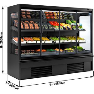 GGM GASTRO - Vitrine réfrigérée murale - 2580mm - avec éclairage LED, portes vitrées isolées & 2 étagères Noir