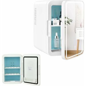 Relax4life - Mini Frigo de Chambre 10L avec Miroir led, Mini Réfrigérateur Voiture 12V 220V Chaud et Froid -5-50℃ pour Cosmétiques et Aliments Frais - Publicité