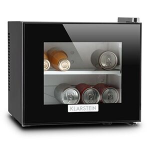 KLARSTEIN Frosty Mini frigo Réfrigérateur compact pour boissons et fromages 10 L 65 W Classe B (température 12-18 °C, porte en verre à isolation double, 30 dB, éclairage intérieur) noir - Publicité