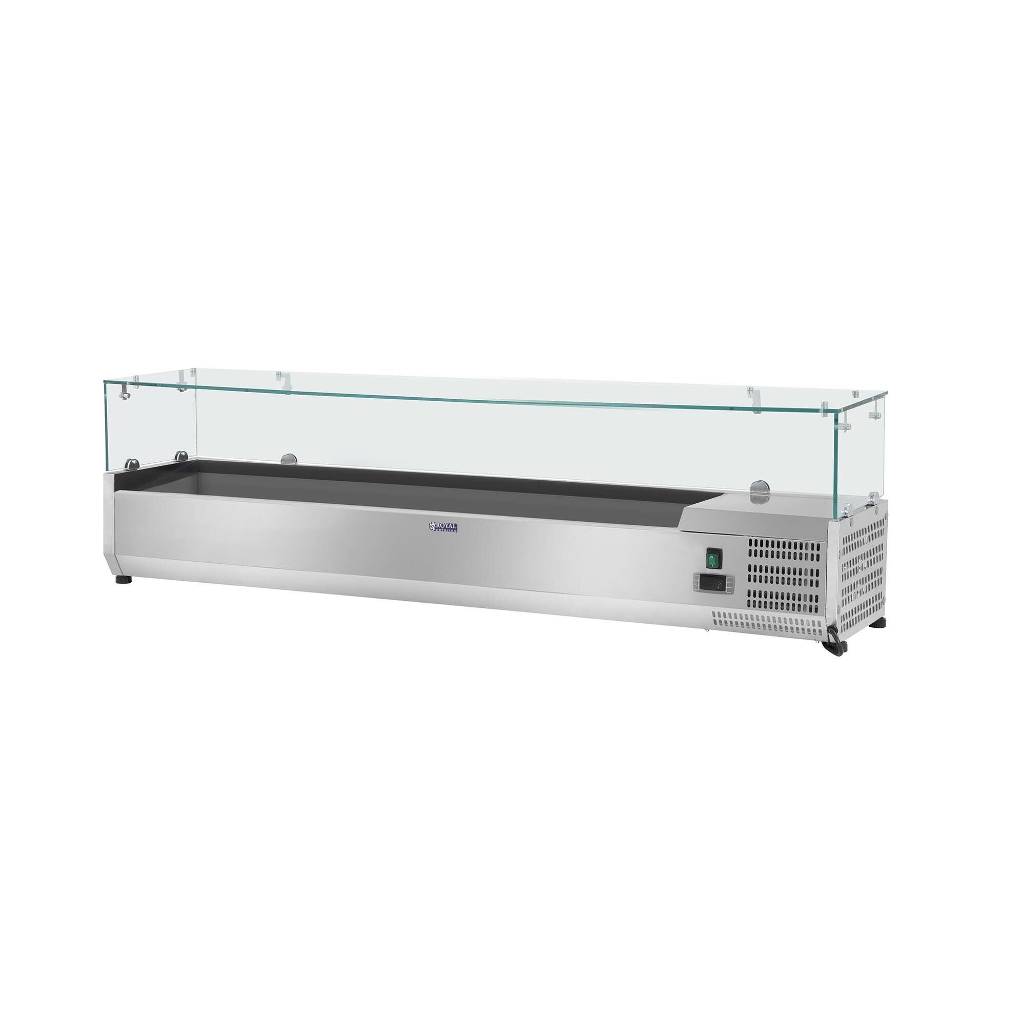 Royal Catering Saladette à poser - 180 x 39 cm - 8 bacs GN 1/3 - Couvercle en verre RCKV-180/39-G8