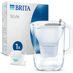 Brita Caraffa filtrante per acqua Style Grey (2.4L) incl. 1 x filtro MAXTRA PRO All-in-1 - caraffa adatta al frigorifero con LED-LTI intelligente & coperchio ribaltabile