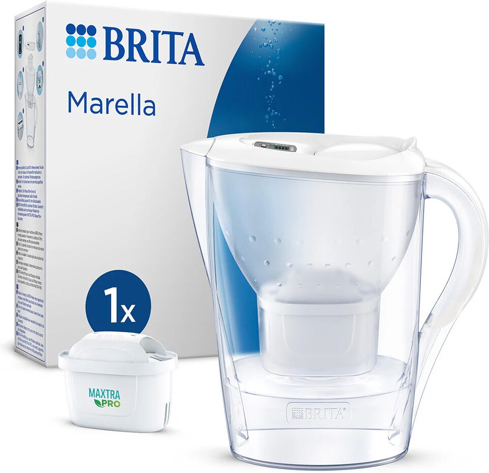 Brita Caraffa filtrante Marella bianca (2.4L) incl. 1 x filtro MAXTRA PRO All-in-1 - adatta alla porta del frigorifero con Memo digitale e coperchio ribaltabile