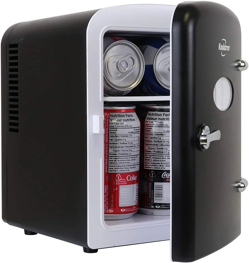 Koolatron    Europe Koolatron Retro Mini Fridge 4L 6 Can Portable Cooler Warmer for Bedrooms, Black black 10.0 H x 6.8 W x 17.78 D cm