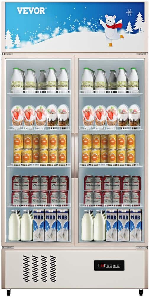 VEVOR Commercial Refrigerator Capacity 23 cu.ft. Glass Door Display Fridge Upright Beverage Cooler with LED Light, Silver