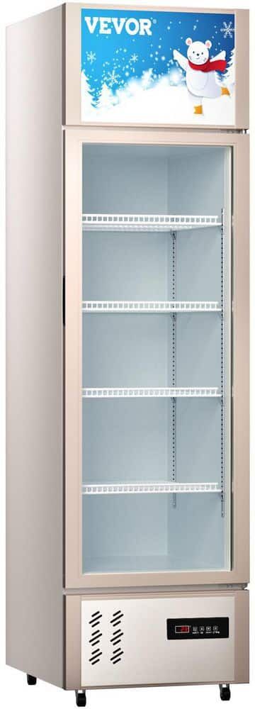 VEVOR Commercial Refrigerator Capacity 10.5 cu.ft. Single Swing Glass Door Display Fridge Upright Beverage Cooler, Silver