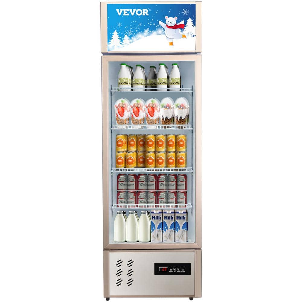 VEVOR Commercial Refrigerator Capacity 8 cu.ft. Single Swing Glass Door Display Fridge Upright Beverage Cooler with LED Light