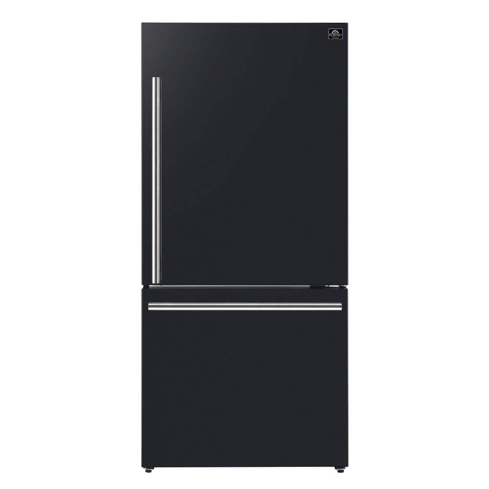 Forno 31 in. 17.2 cu. ft. Antique Brass Handles Included, Milano Espresso Bottom Freezer Right Swing Door Refrigerator, Black