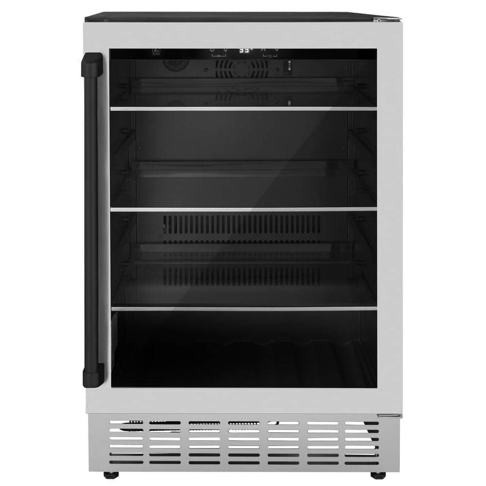 ZLINE Kitchen and Bath Monument Autograph Edition 24 in. Single Zone 154-Can Beverage Fridge with Matte Black Handle in Stainless Steel