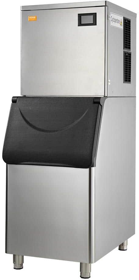 VEVOR Commercial Ice Maker 450 lbs./24 H Freestanding Ice Making Machine with 330.7 lbs. Large Storage Bin 1000-Watt, Silver