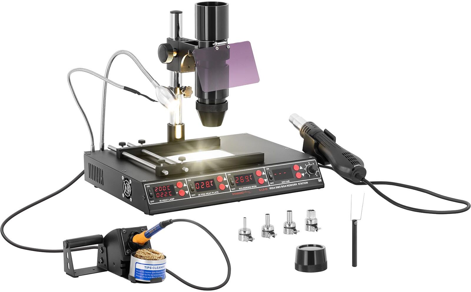 Stamos Soldering Lötstation mit Vorwärmplatte und Infrarotlampe - 1450W - 4 x LED - Basic