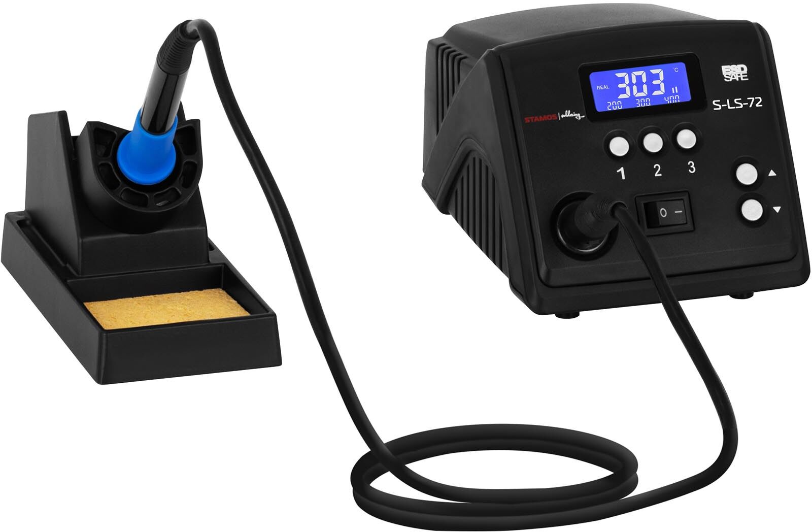 Stamos Soldering Loddestation - digital - med loddekolbe og loddekolbeholder - 90 W - LCD