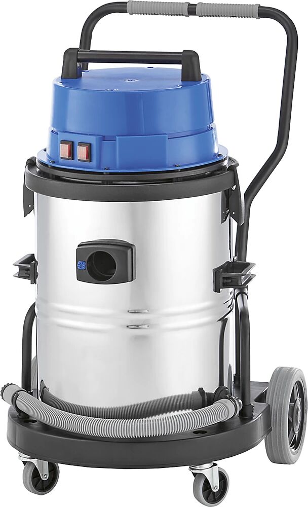 eurokraft pro Aspiradora industrial en húmedo y en seco, recipiente de acero inoxidable de 50 l, 2400 W, con manguera de descarga