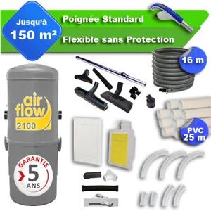 Airflow - Aspirateur central 2100 garantie 5 ans + flexible rétractable 16 m standard + 7 accessoires + kit 1 prise retraflex + kit prise balai - Publicité