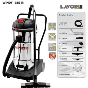 Lavor Pro - Aspirateur eau et poussières en inox 3600W (3 moteurs) 65L 195l/s - WINDY 365 IR Lav - Publicité