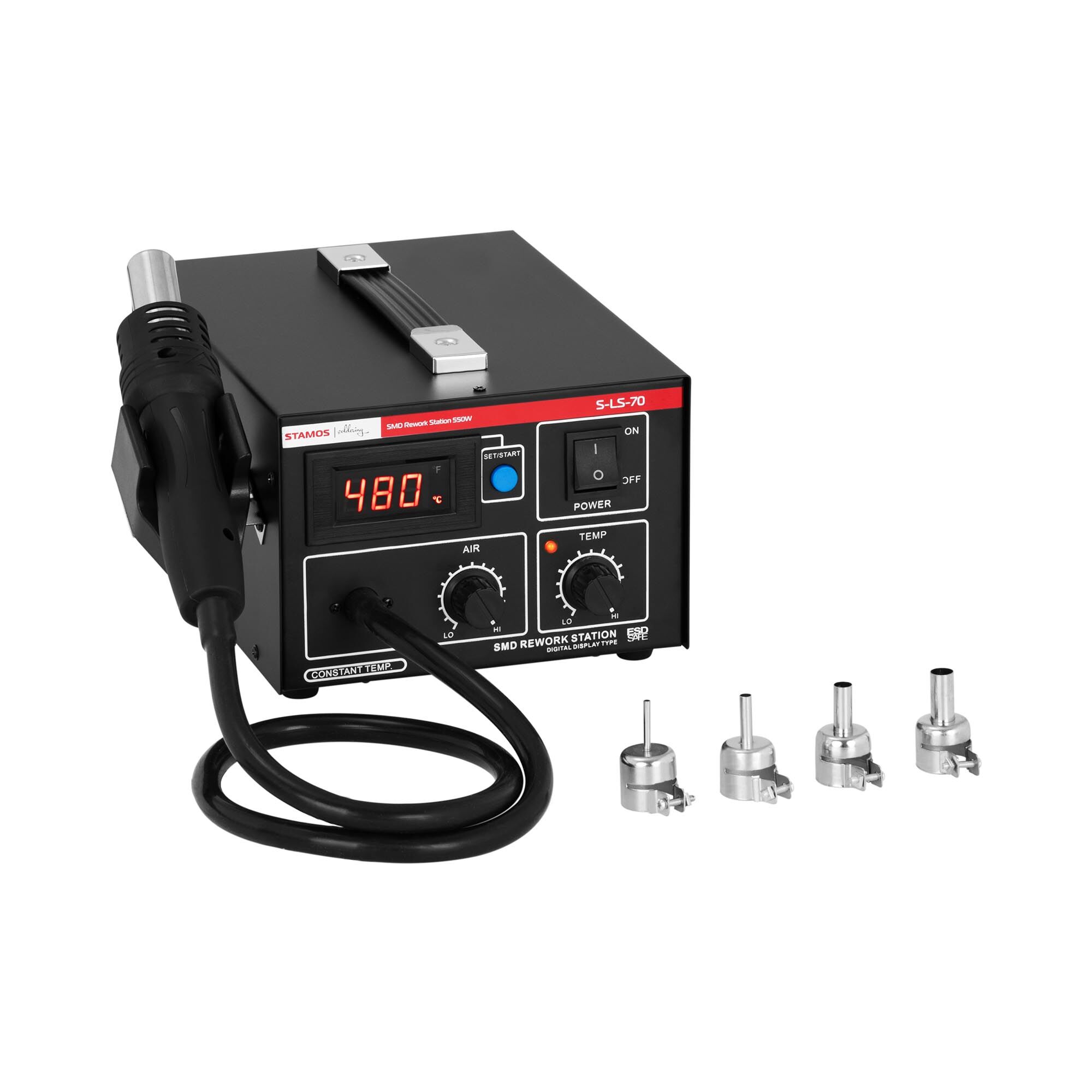 Stamos Soldering Station de soudage - Avec pistolet à air chaud - 550 W - Écran LED S-LS-70