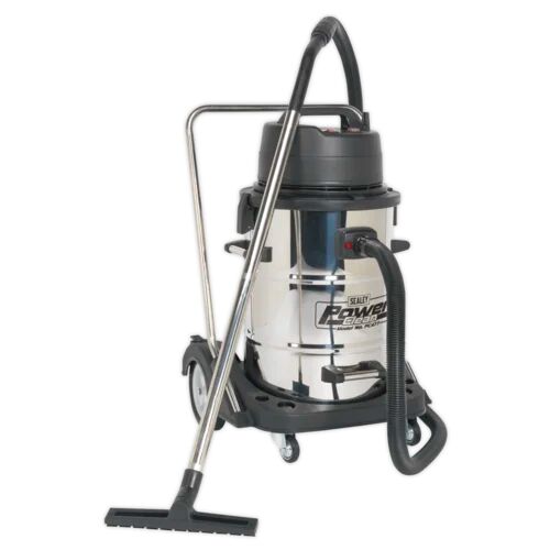 Sealey Stainless Steel Bagless Cylinder Vacuum Cleaner with Swivel Emptying Sealey  - Size: 91cm H X 90cm W X 27cm D