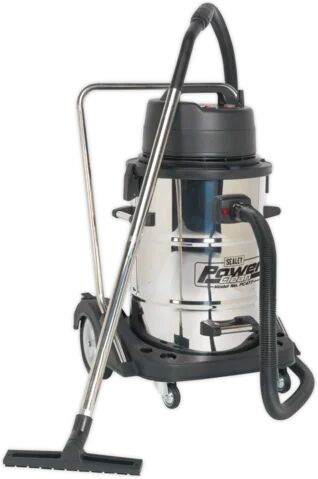 Sealey Stainless Steel Bagless Cylinder Vacuum Cleaner with Swivel Emptying Sealey  - Size: 90cm H X 92cm W X 44cm D