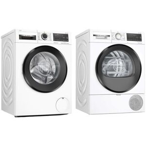 PACK BOSCH Lave Linge Frontal 10 kg 1400trs/min 14 programmes + Sèche Linge Frontal Pompe à Chaleur 9 kg Blanc - Publicité