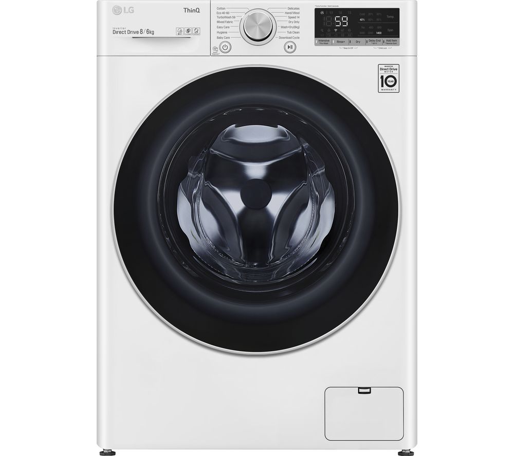 LG TurboWash with AI DD V6 FWV686WTE WiFi-enabled 8 kg Washer Dryer - White, White