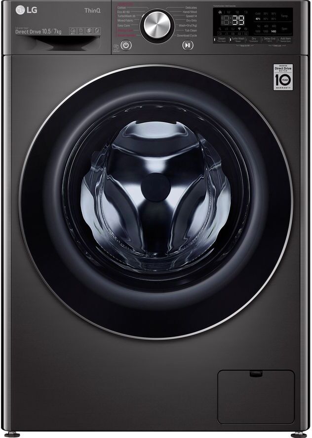 LG TurboWash 360 with AI DD V9 FWV917BTSE WiFi-enabled 10.5 kg Washer Dryer - Black Steel, Black