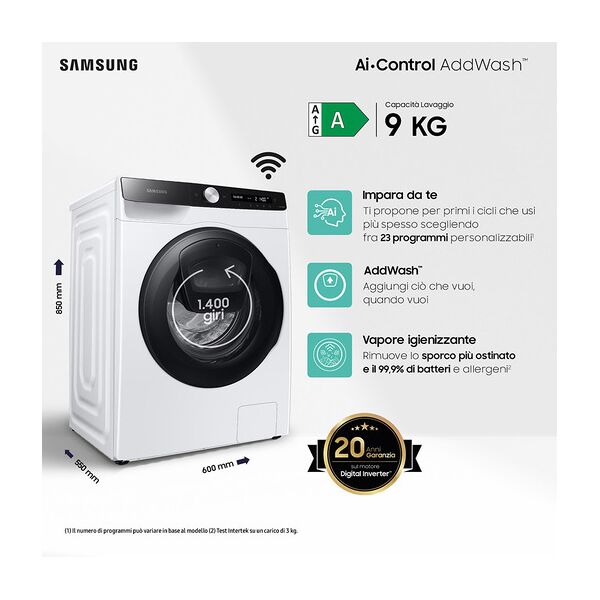 samsung ww90t554dae/s3 lavatrice a caricamento frontale addwash™ 9 kg