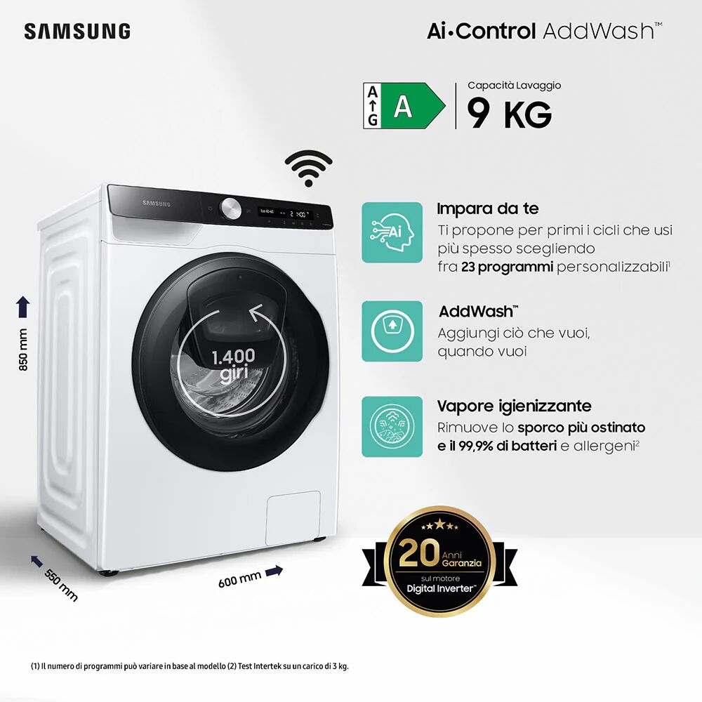 Samsung WW90T554DAE/S3 lavatrice a caricamento frontale Addwash™ 9 kg Classe A 1400 giri/min, Porta nera + Panel nero