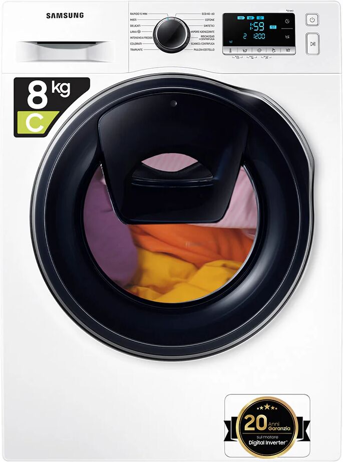 Samsung WW8NK62E0RW/ET lavatrice slim a caricamento frontale Addwash™ 8 kg Classe C 1200 giri/min, Porta nera old + panel nero