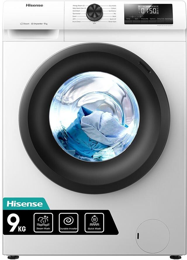 HISENSE WFQP9014EVM 9 kg 1400 Spin Washing Machine - White, White