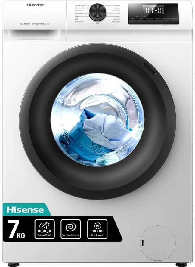 HISENSE WFQP7012EVM 7 kg 1200 Spin Washing Machine - White, White